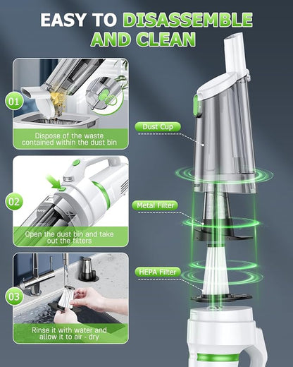 AHNR Handheld Vacuum Cordless, 16000PA Powerful Suction Hand Held Vacuum Cordless Rechargeable with LED Light & 2 HEPA Filters, Portable Car Vacuum Cleaner High Power for Car Home Office