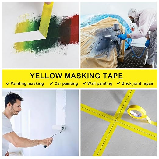 BOMEI PACK Yellow Painters Tape 1 Inch Bulk - Paint Tape 6 Rolls x 1 Inch x 60 Yards - Painter's Tape Yellow Masking Tape for Walls Painting, DIY Crafting, and School Projects, Total 360 Yards
