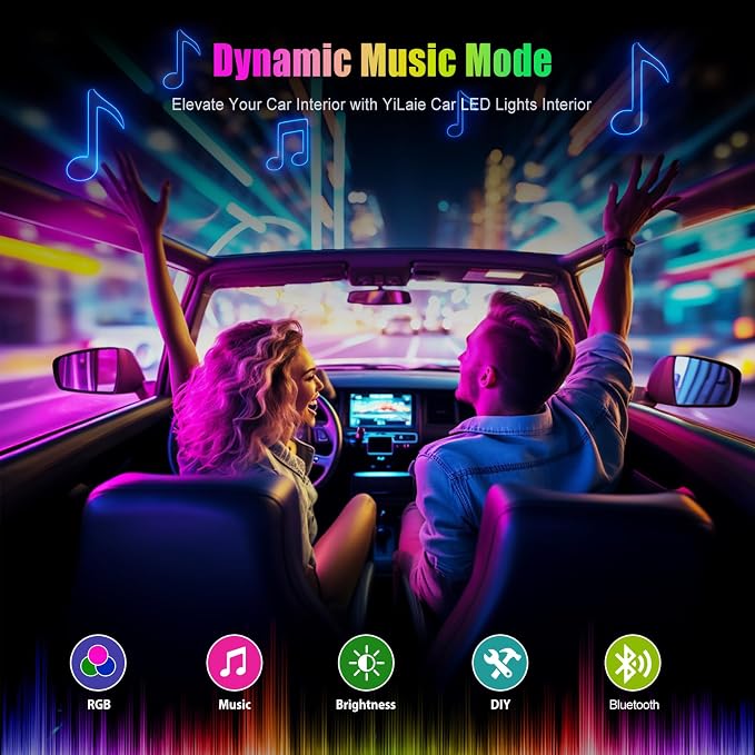 Yilaie LED Car Lights Interior Multcolor Lights for Trucks Accessories Inside with APP Control & Music Sync, Footwell Lighting USB DC 5V