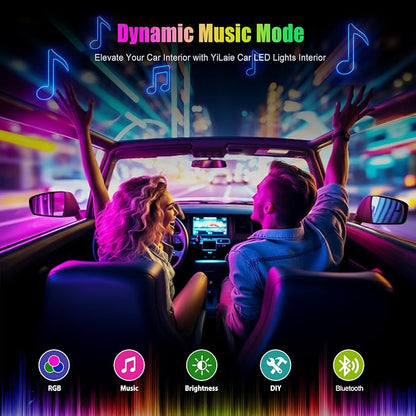 Yilaie LED Car Lights Interior Multcolor Lights for Trucks Accessories Inside with APP Control & Music Sync, Footwell Lighting USB DC 5V
