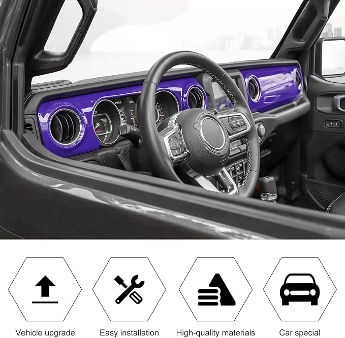 RT-TCZ Center Console Trim Cover Dashboard Control Panel Cover Decorative Interior Accessories for Jeep Wrangler JL JLU & Gladiator JT 2018-2022,Purple