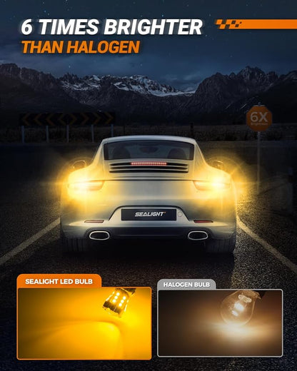 SEALIGHT LED Turn Signal Bulbs 3157 LED Bulb Amber Yellow, 600% Brighter 3156 3057 3157A LED Bulb with Extra Resistor for Front Rear Turn Signal Light, Side Marker Parking Light, 2 Pieces