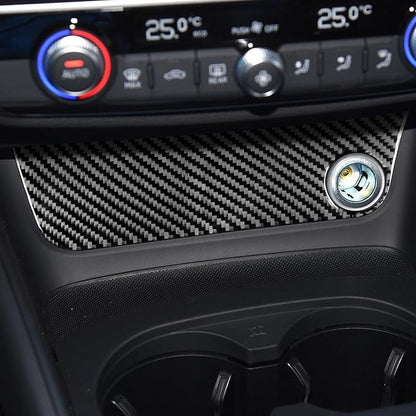Real Premium Carbon Fiber Decor Compatible with Audi A3 S3 RS3 8V 2013 2014 2015 2016 2017 2018 2019 Car Center Console Power Outlet Sticker Panel Auto Interior Accessories Decal Black