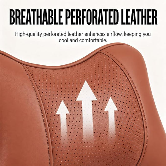 Car Pillow for Car Neck Pillow for Driving Seat Leather Neck Support Soft Cushion Support Head-Rests for Vehicle Sleeping with Elastic Adjustment Strap 2PCS (Neck, Cognac)