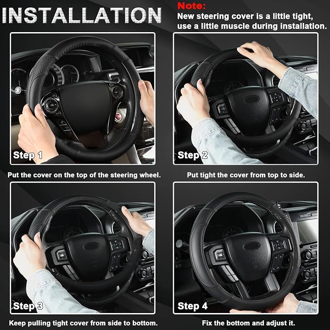 GIANT PANDA Steering Wheel Cover for Ford F150 F250 F350 Expedition - Solid Black