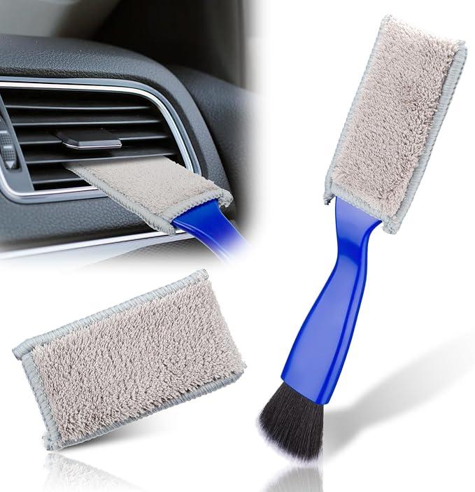 BFXM Double Head Brush for Car Clean, 2 in 1 Car Detailing Brush, Car Accessories Double Ended Portable Dust Brush with 2 Cleaning Cloth, Universal Dust Removal Brush for Air Conditioner Outlets
