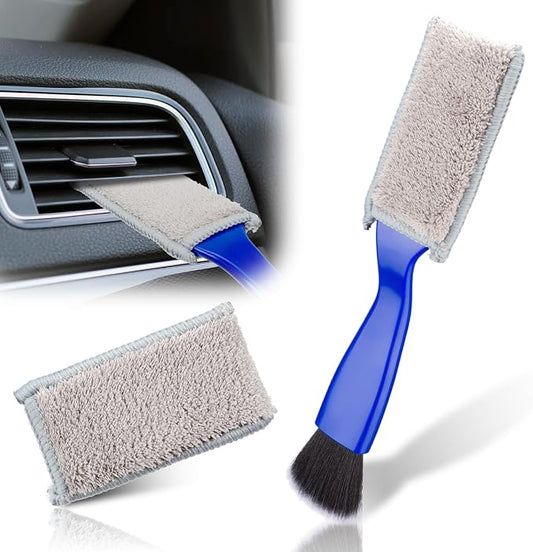 BFXM Double Head Brush for Car Clean, 2 in 1 Car Detailing Brush, Car Accessories Double Ended Portable Dust Brush with 2 Cleaning Cloth, Universal Dust Removal Brush for Air Conditioner Outlets