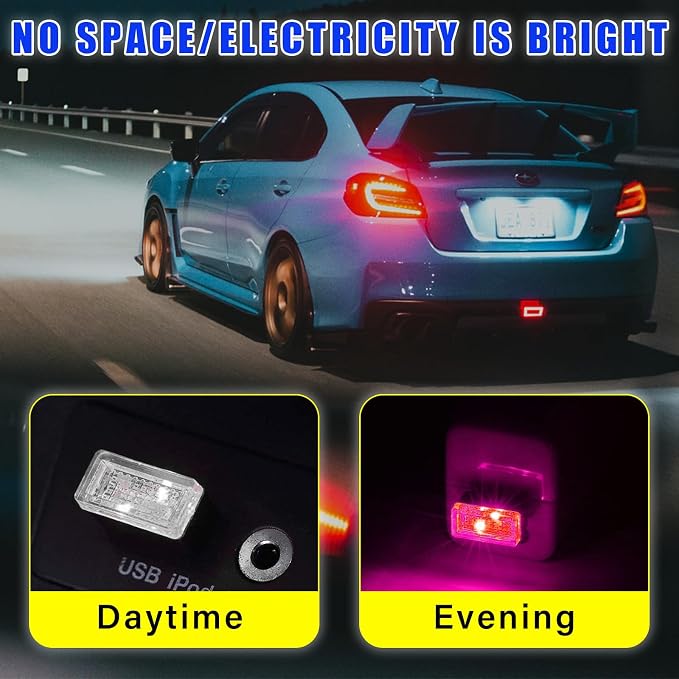 Augeny 4 PCS USB LED Car Interior Atmosphere Lamp, Plug-in USB Decor Night Light, Portable Auto Ambient Lighting Kit, Universal Vehicle Interior Accessories for Most Cars (Purple)