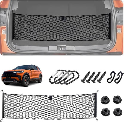 Envelope Style Cargo Net for 2020-2025 2026 Ford Explorer Accessories, Rear Trunk SUV Mesh Cargo Net, Upgraded 5mm Bungee & Double-Layer Nylon Storage Tailgate Netting Grocery&Tools Holder Organizer