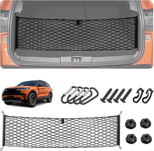 Envelope Style Cargo Net for 2020-2025 2026 Ford Explorer Accessories, Rear Trunk SUV Mesh Cargo Net, Upgraded 5mm Bungee & Double-Layer Nylon Storage Tailgate Netting Grocery&Tools Holder Organizer