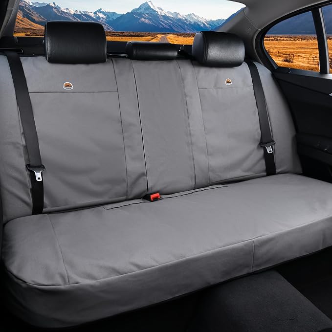 Coverado Universal Car Back Seat Covers - Canvas Rear Seat Cushions for Kids, Dogs & Most Vehicles - Gray