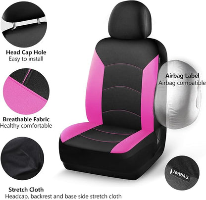HChengkikz Car Seat Covers Front Seat, Waterproof Neoprene Car Seat Covers, Airbag Compatible, All Season Protection Universal Fit Most Cars, Trucks, SUVs (Black + Pink)