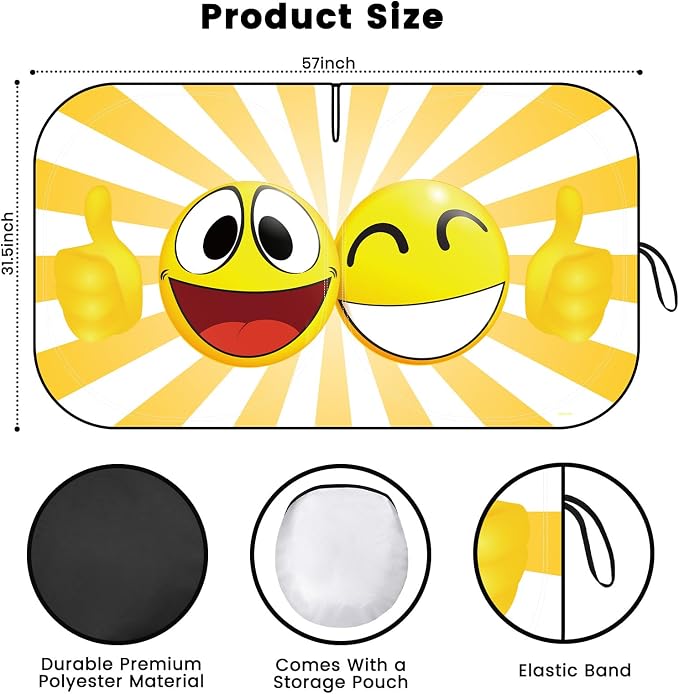 Windshield Sun Shade, Car Sun Shade Windshield, Reflector Sunshade Offers Ultimate Protection for Car Interior, Reflective Polyester Blocks Heat for Sedans, Mini SUVs, Hatchbacks - 57 x 31.5 inches