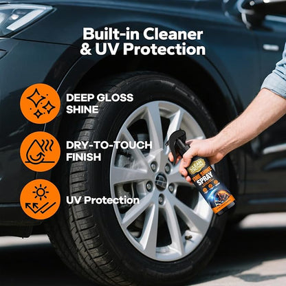 Tire Shine Spray (10.14 Fl oz), High Gloss Car Tire Shine and Cleaner for Black Tires, Rubber & Wheels, Easy Spray-On Tire Dressing for Cars, Trucks, SUVs, Motorcycles, RVs & More