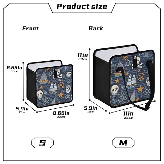 Car Trash Can Organizer Bin with Adjustable Strap for Back Front Seat Console Waterproof Leakproof Collapsible Portable 8.66 Inch Blue Pirate Skulls Sailboats Starfish and Compass