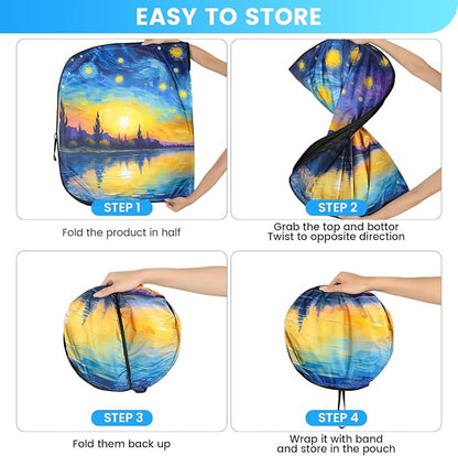 Car Windshield Sun Shade - Reflector Sunshade Offers Ultimate Protection for Car Interior, Cool Reflective Sun Blocker Fits Small Sedans, Mini SUVs