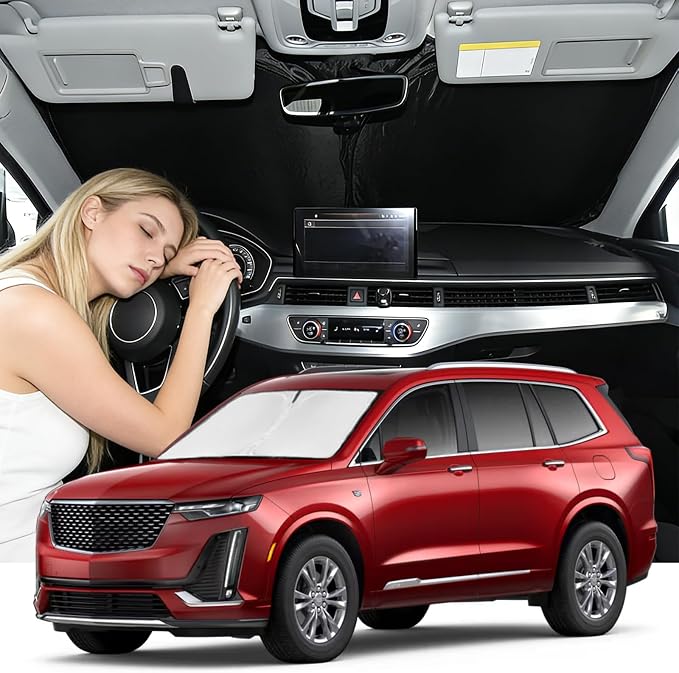 Windshield Sunshade for Cadillac XT6 2020-2025 Car Sun Windshield Upgrade 4 Layers Custom Fit XT6 Car Window Shade Front Windshield Sun Visor Blocks UV Rays Keep Cool Car Accessories