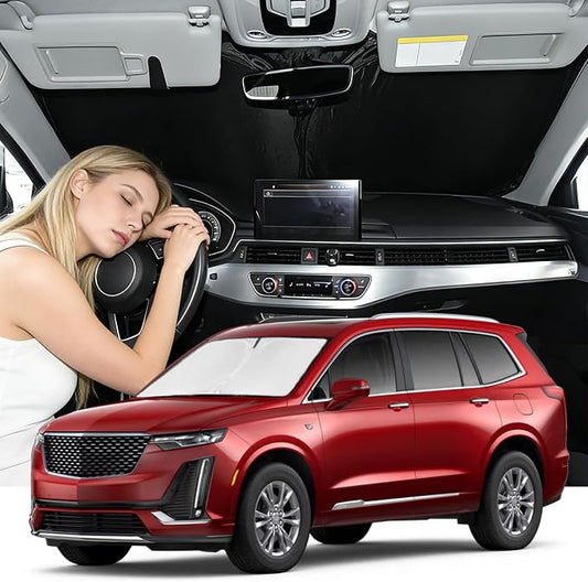 Windshield Sunshade for Cadillac XT6 2020-2025 Car Sun Windshield Upgrade 4 Layers Custom Fit XT6 Car Window Shade Front Windshield Sun Visor Blocks UV Rays Keep Cool Car Accessories