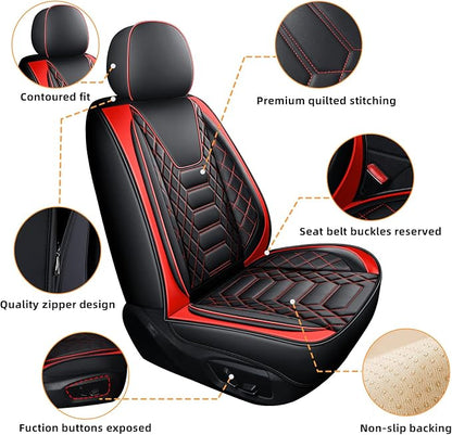 FREESOO Car Seat Covers Leather, Seat Cover Full Set Waterproof Automotive Cushion Protector Accessories Airbag Compatible Universal Fit for 5 Seats Vehicle (Black Red 8)