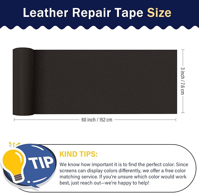 Zenyao Leather Repair Patch Tape - Self Adhesive Leather Repair Kit for Car Seat Furniture, Heavy Duty Vinyl Repair Patch for Couch Sofa, Waterproof Fix for Tears, 3x60 Inch Roll, Dark Brown
