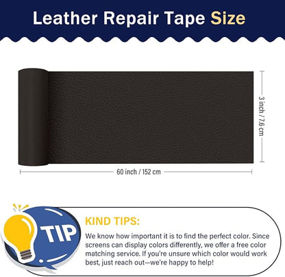 Zenyao Leather Repair Patch Tape - Self Adhesive Leather Repair Kit for Car Seat Furniture, Heavy Duty Vinyl Repair Patch for Couch Sofa, Waterproof Fix for Tears, 3x60 Inch Roll, Dark Brown
