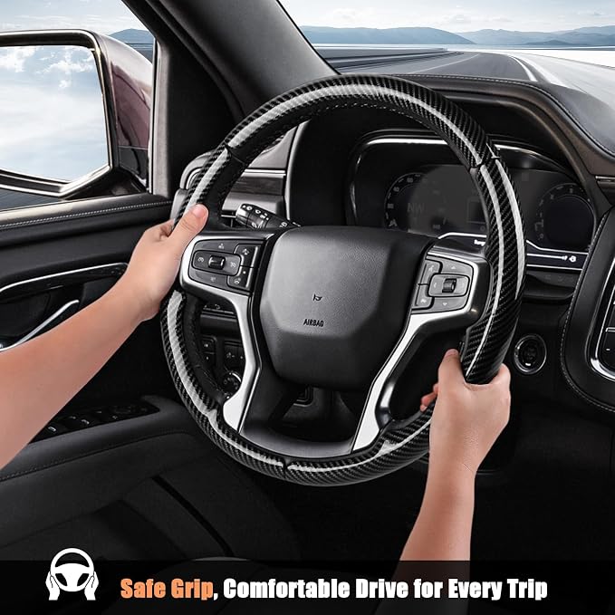 Aimato Customized Steering Wheel Cover for Chevy Silverado 1500 2019-2026/2500 3500 2020-2026/Blazer 2019-2025/Suburban Tahoe 2021-2024,Thin,Anti-Slip,Scratch-Resistant Car Accessory for Chevrolet