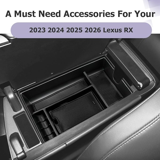 LUWU 2025 2026 Lexus RX350 Center Console Organizer for 2023 2024 2025 2026 Lexus RX350/RX450/RX500 Accessories Armrest Console Storage Box Glove Organizer Tray ABS Material Black