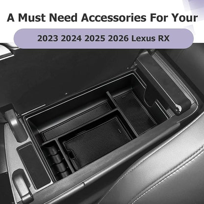 LUWU 2025 2026 Lexus RX350 Center Console Organizer for 2023 2024 2025 2026 Lexus RX350/RX450/RX500 Accessories Armrest Console Storage Box Glove Organizer Tray ABS Material Black