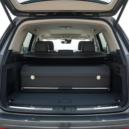 Car Trunk Organizer, Leather Car Trunk Storage Organizer with Lid and Sturdy Handle Car Organizer Storage Box Suv Trunk Organizer (Black, 40.5 x 11.4 x 12.2in)
