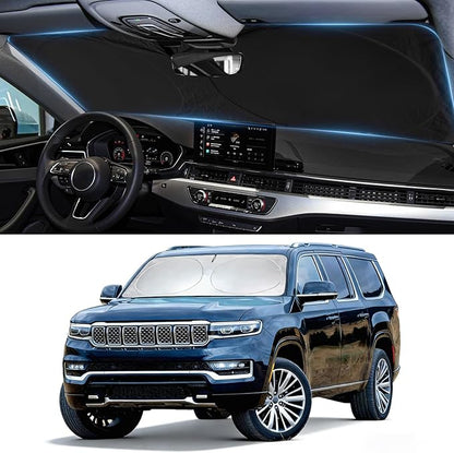 Windshield Sun Shade for Jeep Wagoneer 2022-2026, Custom-Fit Wagoneer Sun Visor Protector, 99% UV Block Heat Sun Shield, Silver Reflective Front Window Sunshade