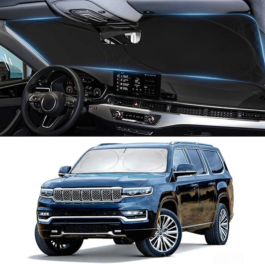 Windshield Sun Shade for Jeep Wagoneer 2022-2026, Custom-Fit Wagoneer Sun Visor Protector, 99% UV Block Heat Sun Shield, Silver Reflective Front Window Sunshade