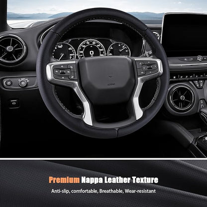 Aimato Customized Steering Wheel Cover for Chevy Silverado 1500 2019-2026/2500 3500 2020-2026/Blazer 2019-2025/Suburban Tahoe 2021-2024,Thin,Anti-Slip,Scratch-Resistant Car Accessory for Chevrolet