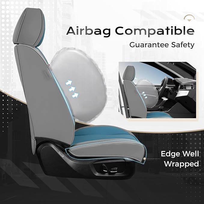 Coverado Seat Covers, Car Seat Covers Front Seats, Leather Seat Covers for Cars, Car Seat Protector Waterproof, Gray Car Seat Cushion, Front Carseat Cover Universal Fit for Most Cars Blue