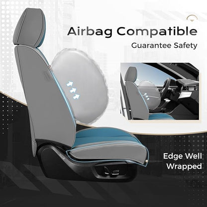 Coverado Seat Covers, Car Seat Covers Front Seats, Leather Seat Covers for Cars, Car Seat Protector Waterproof, Gray Car Seat Cushion, Front Carseat Cover Universal Fit for Most Cars Blue