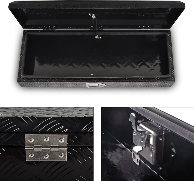 34.5 Inch Aluminum Truck Bed Tool Box 5 Bar Tread Waterproof Truck Tool Boxes Storage Organizer with Lock & Keys, Black(34.5"x12.75"x6.4")