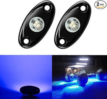 2 Pods LED Rock Lights, Ampper Waterproof LED Neon Underglow Light for Car Truck ATV UTV SUV Offroad Boat Underbody Glow Trail Rig Lamp (Blue)