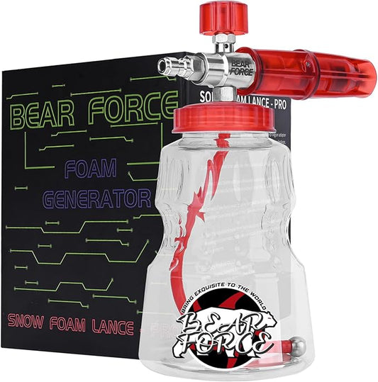 BEAR FORCE Foam Cannon Wide Mouth for Pressure Washer, Stainless Steel Heavy Duty Thick Snow Foam Lance, 360° Adjustable Soap Sprayer 1/4" Quick Connector, 1.10mm 1.25mm Orifice, 32oz Bottle, Car Wash
