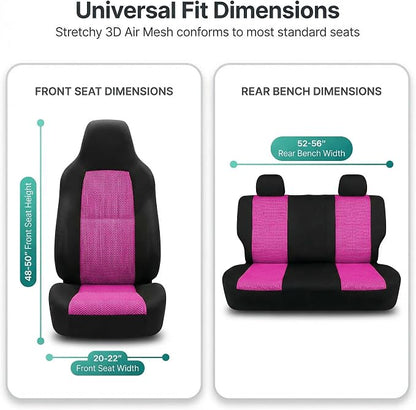FH Group Automotive Full Car Seat Covers for SUV, Trucks, Sedan and More - Universal Fit Front High Back & Rear Solid Bench Design Interior Accessories - 3D Air Mesh Fabric Center Panel - Pink