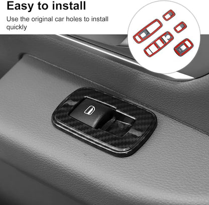 Carbon Fiber Window Lift Switch Cover Interior Button Trim Kit Compatible with 2018-2025 Dodge RAM