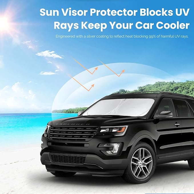 Sunshade for Explorer Windshield Sun Shade for 2019 2018-2011 Ford Explorer SUV, ST XLT, Limited, Platinum Accessories Foldable Front Window Shield Cover Sun Visor Protector Block UV Heat Reflector