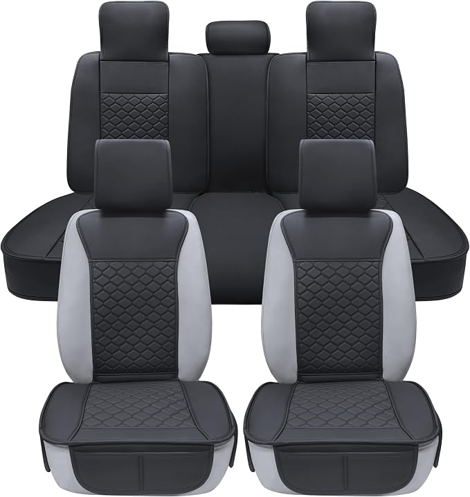 Elantrip Car Seat Cover Full Set Leather Car Seat Protector Universal fit for Most Cars SUVs and Trucks Water Proof Front and Rear Seat Protector Black
