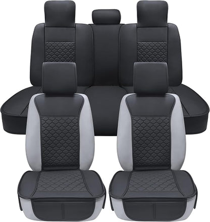 Elantrip Car Seat Cover Full Set Leather Car Seat Protector Universal fit for Most Cars SUVs and Trucks Water Proof Front and Rear Seat Protector Black