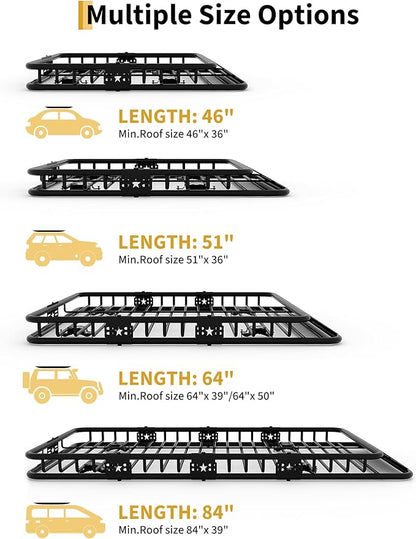 51" x 36" Universal Roof Rack Basket, 200 Lbs Capacity Rooftop Cargo Carrier Basket with 15 Cubic Feet (44" x 34" x 17") Waterproof Luggage Bag, for Suvs, Trucks, Vehiclesor Suvs, Trucks, Vehicles