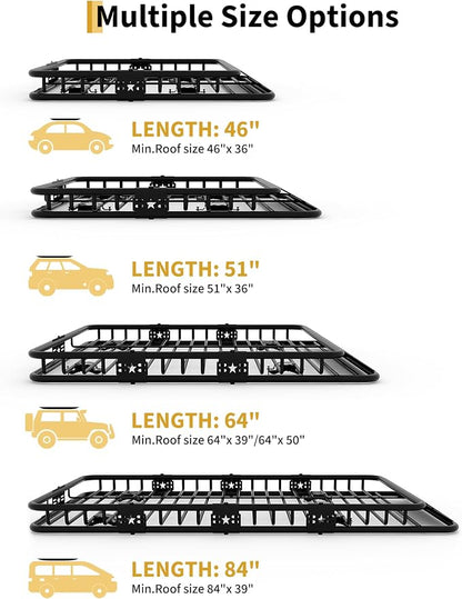 DEXSO 51" x 36" Universal Roof Rack Basket with Cargo Net, 200 Lbs Capacity Rooftop Cargo Carrier Basket, Heavy Duty Luggage Holder Rack for SUVs, Trucks, Vehicles