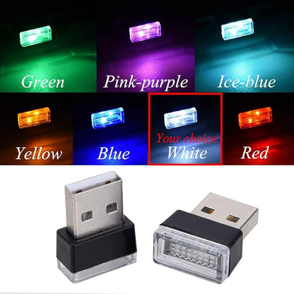 Febrytold 2 Pcs White Universal Mini USB LED Car Interior Ambient Atmosphere Lights for Car Interior Trunk Ambient Atmosphere