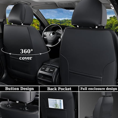 Coverado Car Seat Covers Full Set, Nappa Leather Seat Covers for Cars, Waterproof Automotive Car Seat Covers Interior Accessories Universal Fit Most Sedans, SUVs, Pick-up Trucks (Black)