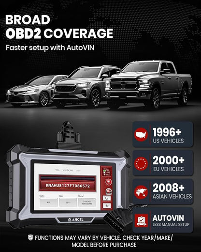 ANCEL DS100 OBD2 Scanner, Car Diagnostic Tool for Check Engine ABS Airbag Transmission, 5” Touchscreen, 7 Resets Oil Brake BMS SAS ABS Bleeding Throttle, AutoVIN, Lifetime Updates