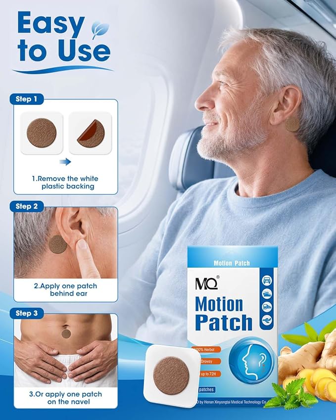 MQ Motion Sickness Patch,50 Count,Non Drowsy Sea Sickness Patches Behind Ear for Cruise Ship Travel, Waterproof Car Sick Patches Fast Acting & Long Last 72H