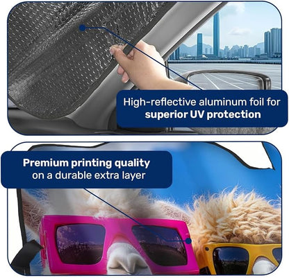 GENANY Llama Windshield Cover for Car SUV Truck (55x30 Inches), Foldable Heat Shield, Shades for Front Windows, Protector Blocks UV, Car Decor