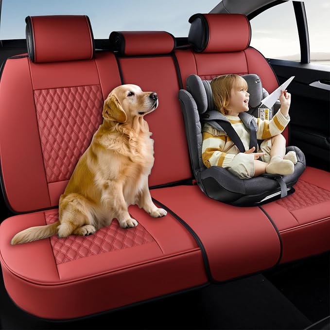Coverado Rear Seat Covers, Leather Seat Cover for Car, Universal Waterproof Automotive Seat Cushion Protector for Most Cars Trucks SUV (Red)